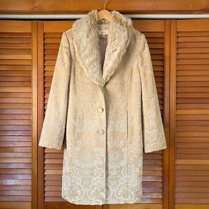 Vintage Merona Coat Womens Size Medium Faux Fur Collar Penny Lane Button Up Long